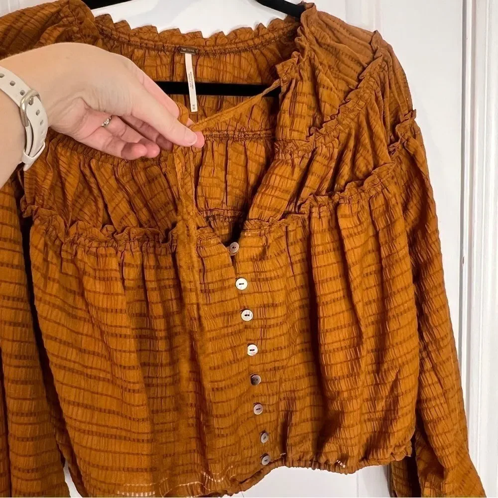 Free People Hailey Cropped Blouse Top Size M